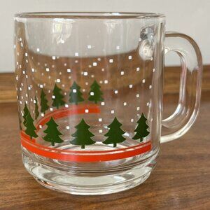 Vintage '80s Libbey "Winterland" Christmas Tree + Snowflake Glass Mug Coffee Cup